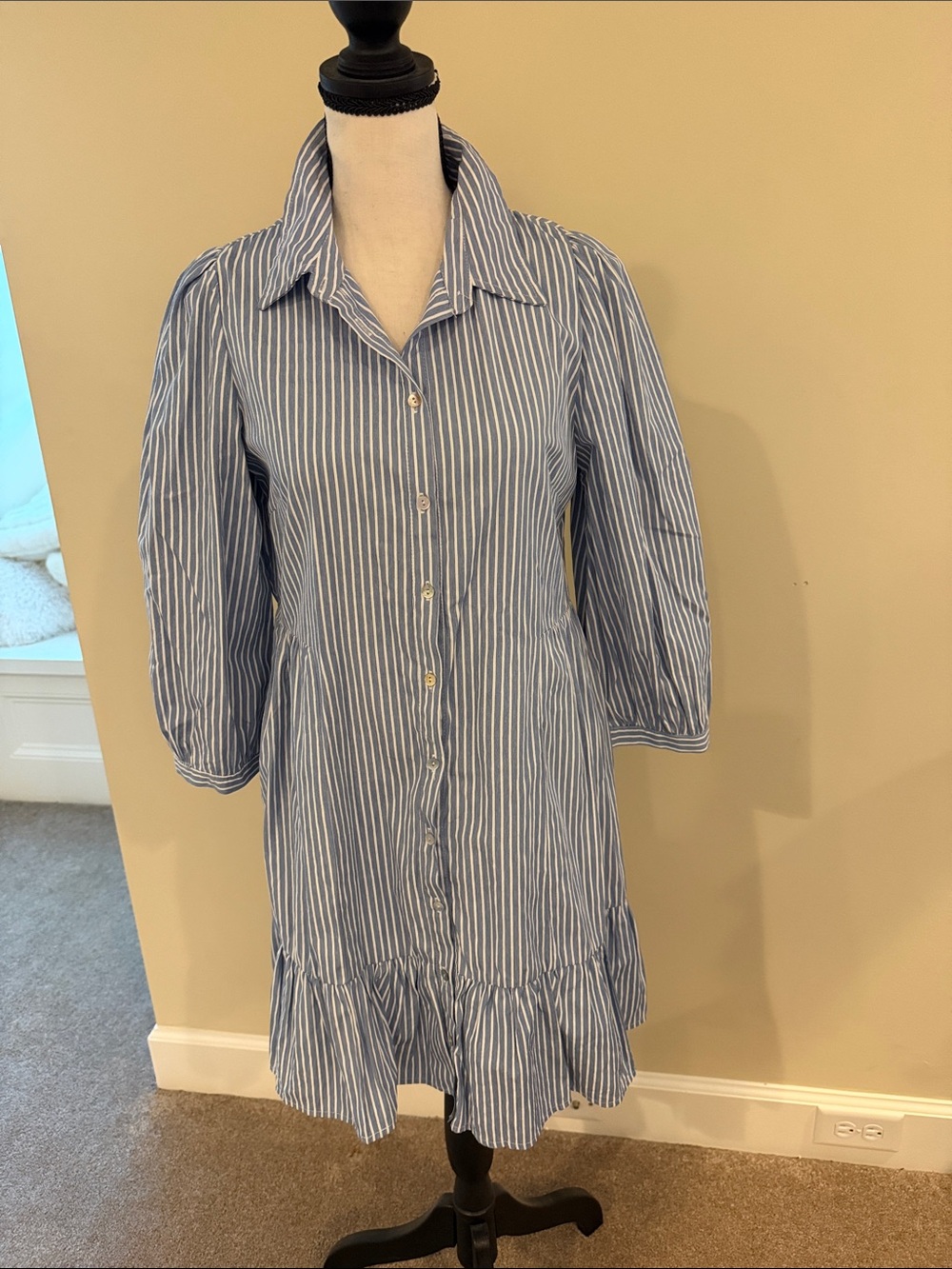 Blue and White Striped Button-Down Mini Dress